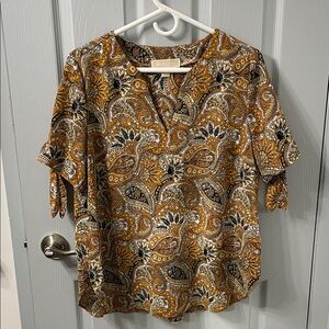Michael Kors Mustard Paisley Tie-Sleeve Blouse